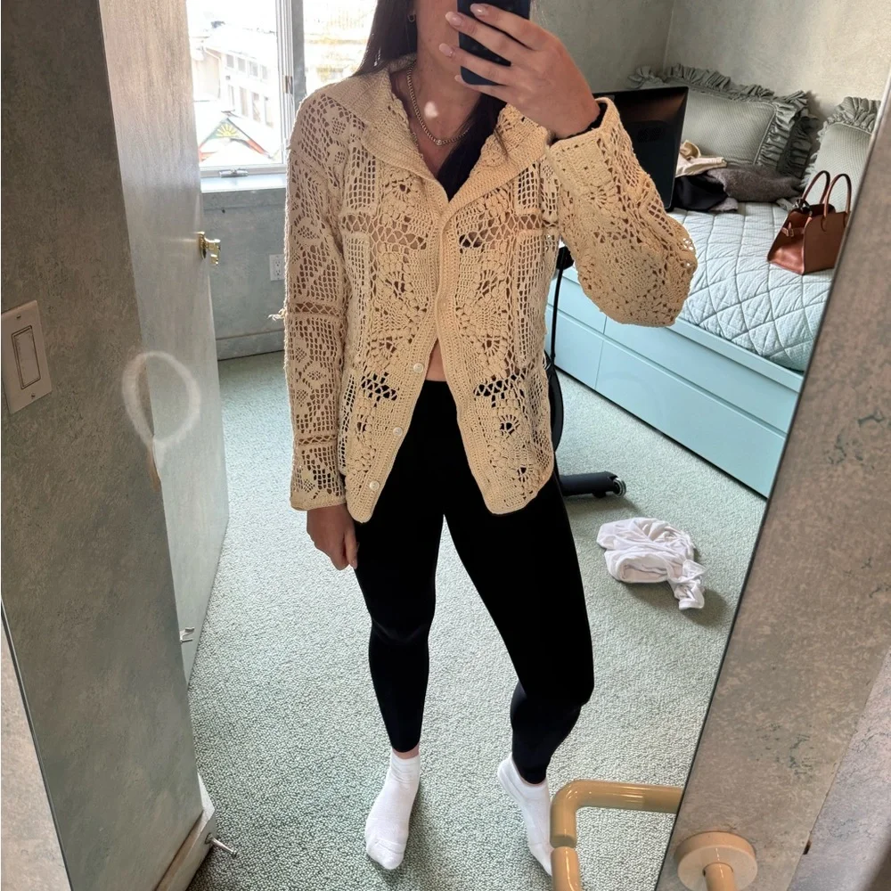 Zara Beige Crochet Lace Cardigan - Picture 6 of 9